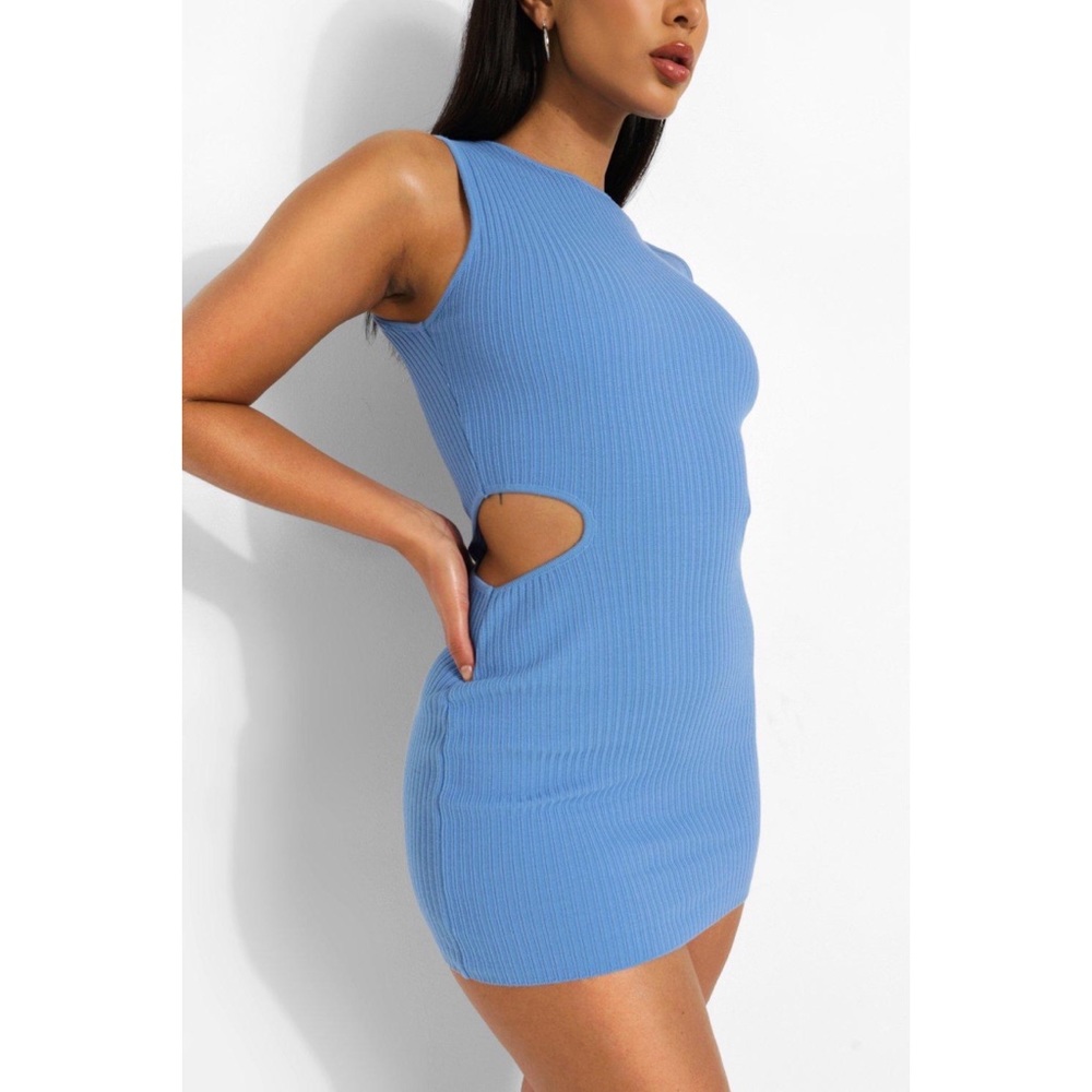 Boohoo • Cut Out Detail Rib Blue Mini Dress